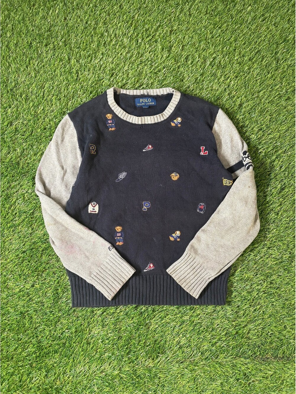 Vintage Polo Ralph Lauren Embroidered Sweater Navy Blue Cotton Boys Medium